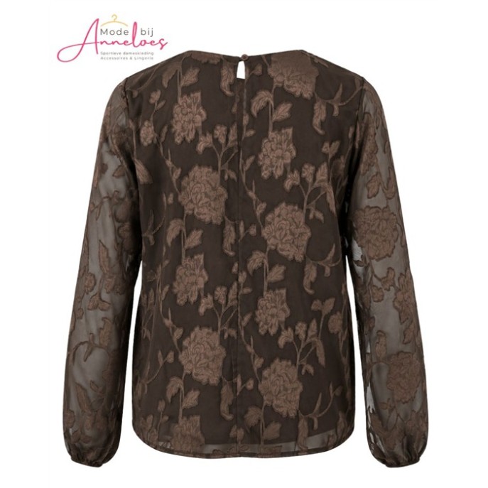 Enjoy Blouse dubbel ballon mouw 127685 - Donker bruin Enjoy Blouse dubbel ballon mouw 127685 - Donker bruin